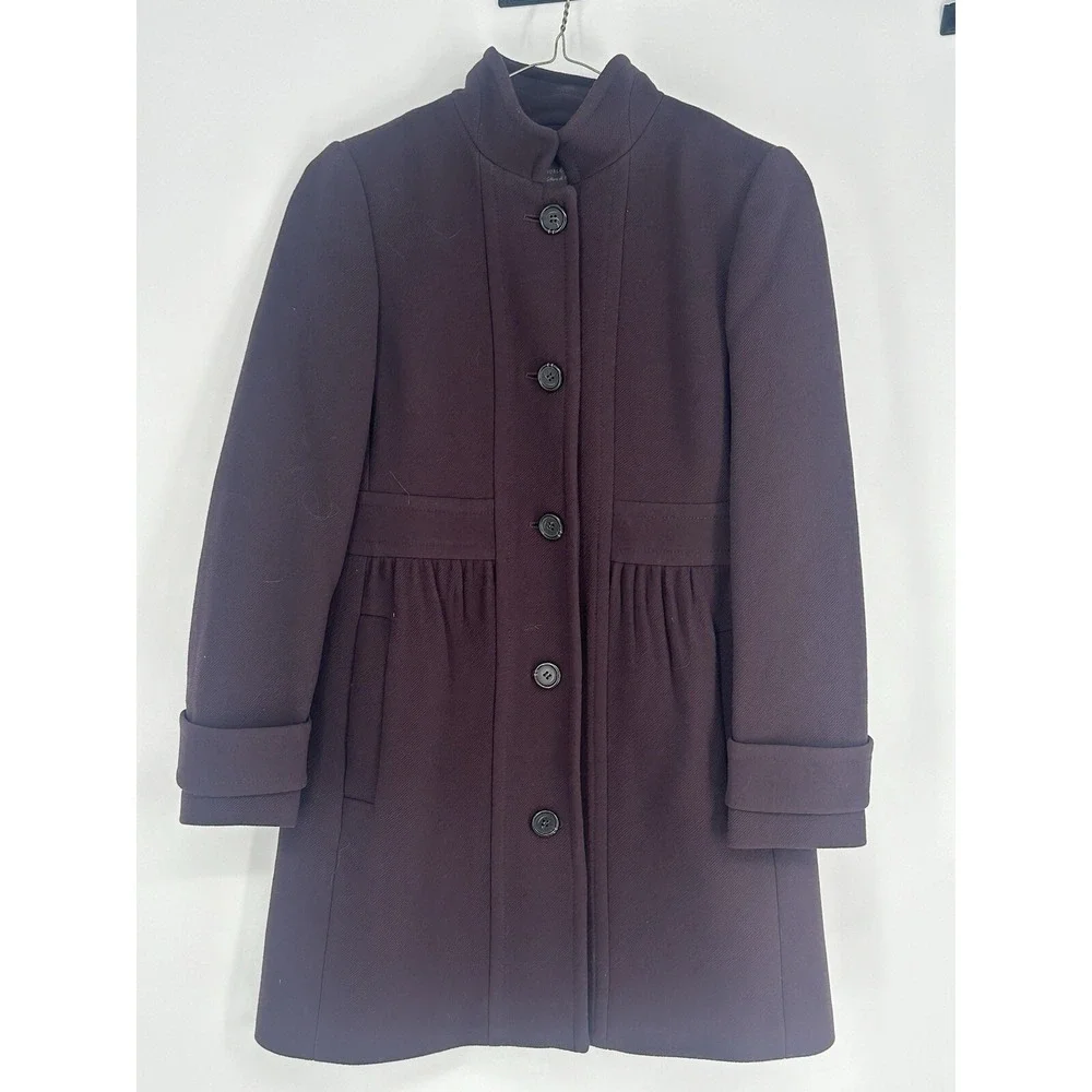 J.Crew Classic Lady Day Coat Italian Double Cloth Wool Eggplant Women's Size 4 ? - Picture 3 of 10